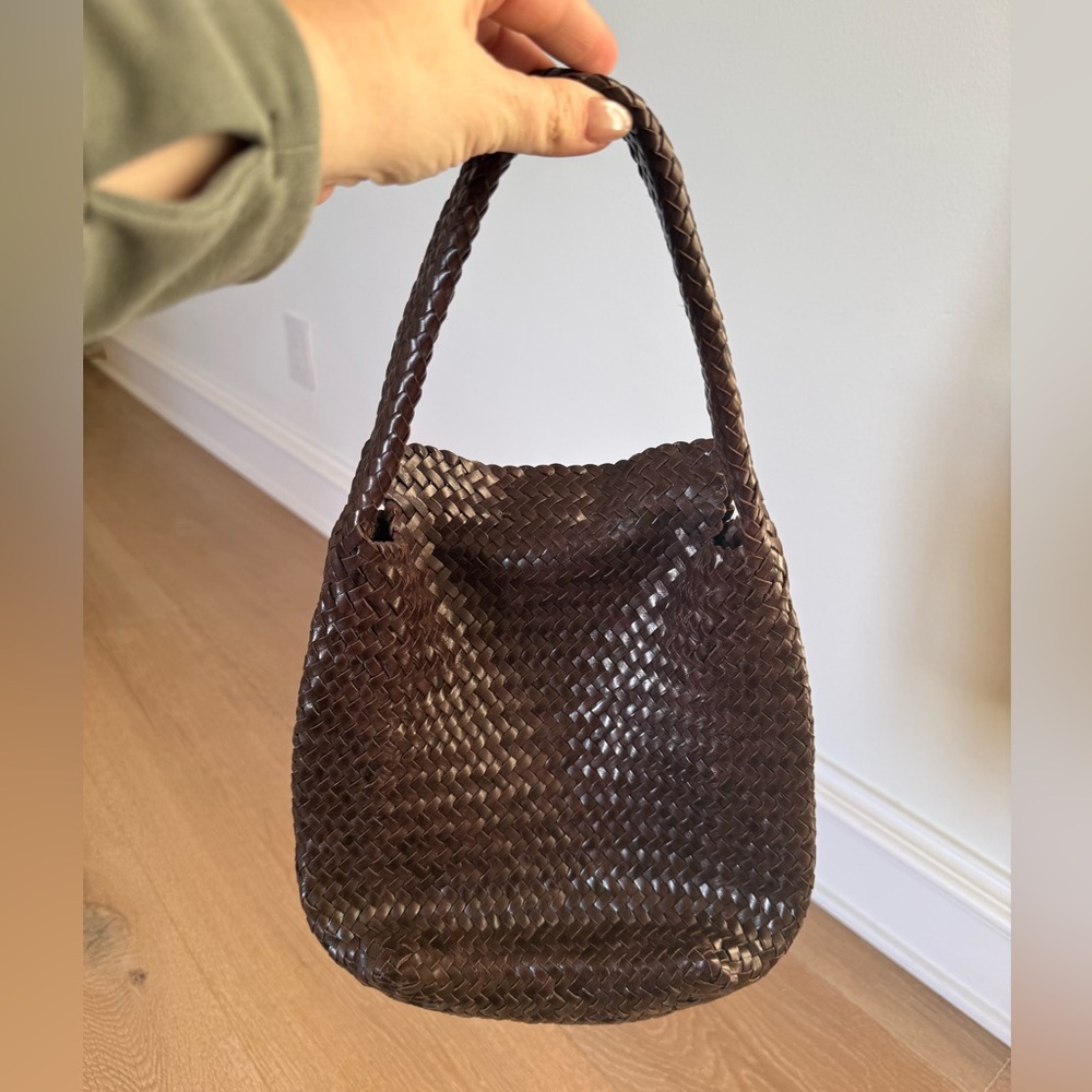 Massimo Dutti Napa Leather Woven Braided Bag Dark Brown